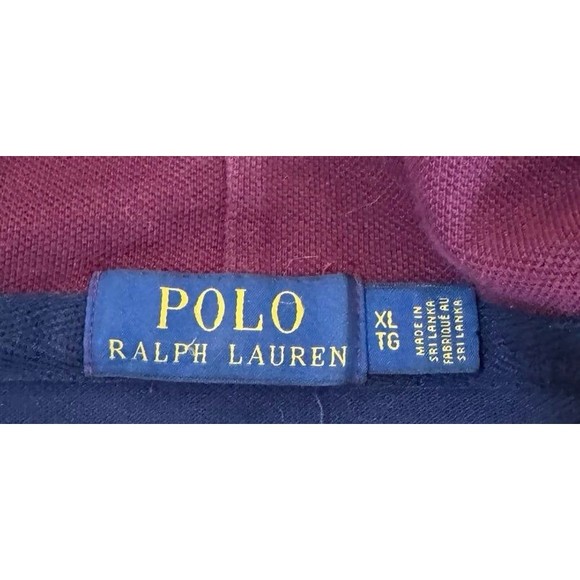 Polo Ralph Lauren Navy Striped Big Pony Crest Mesh Hoodie Rugby Size XL Shirt - Picture 3 of 5